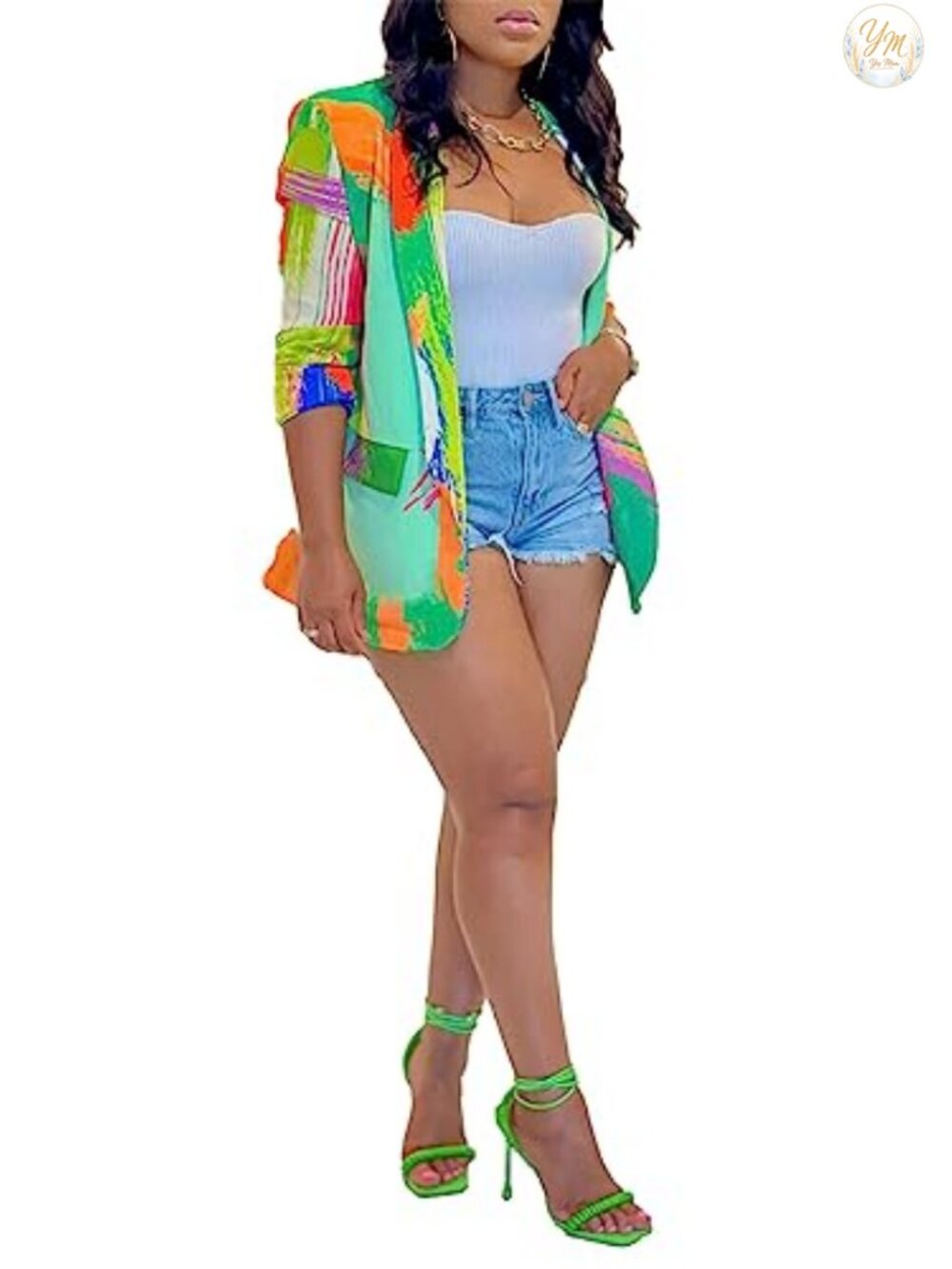 HuiSiFang Women's Tie Dye Blazer Long Sleeve Open Front Casual Work Jacket